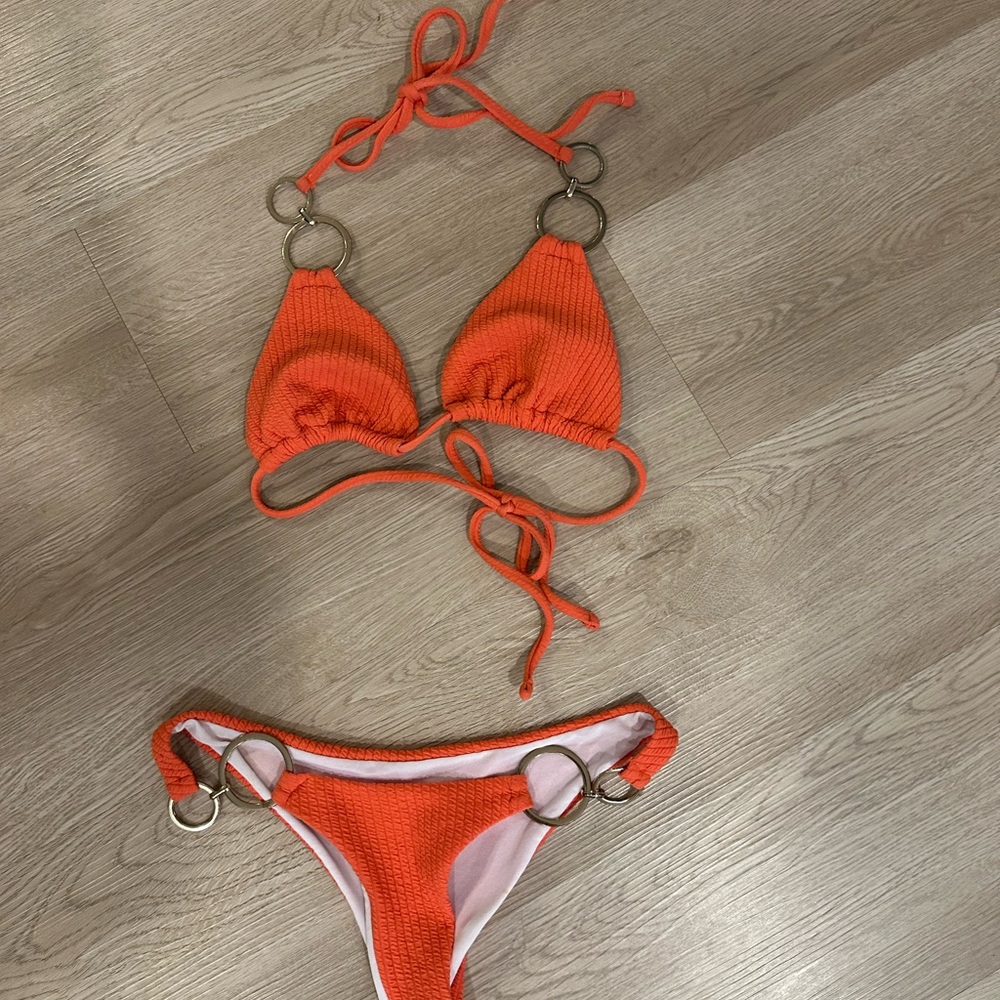 Vibrant Orange Bikini with Ring Accents